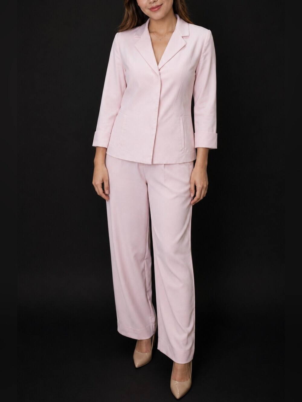 Carlisle Vintage Blush Pink Pant Suit Set– Blazer & Wide Leg Pants Women Size 6 - Picture 2 of 16